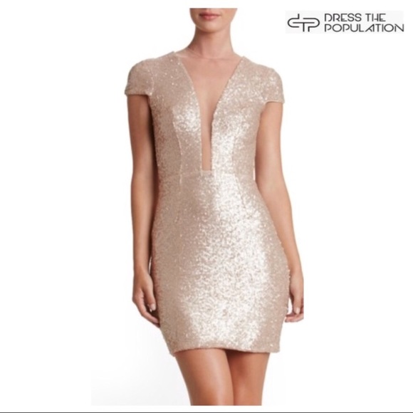 Dress the Population Dresses & Skirts - DRESS THE POPULATION SHEER INSET SEQUIN MINI DRESS